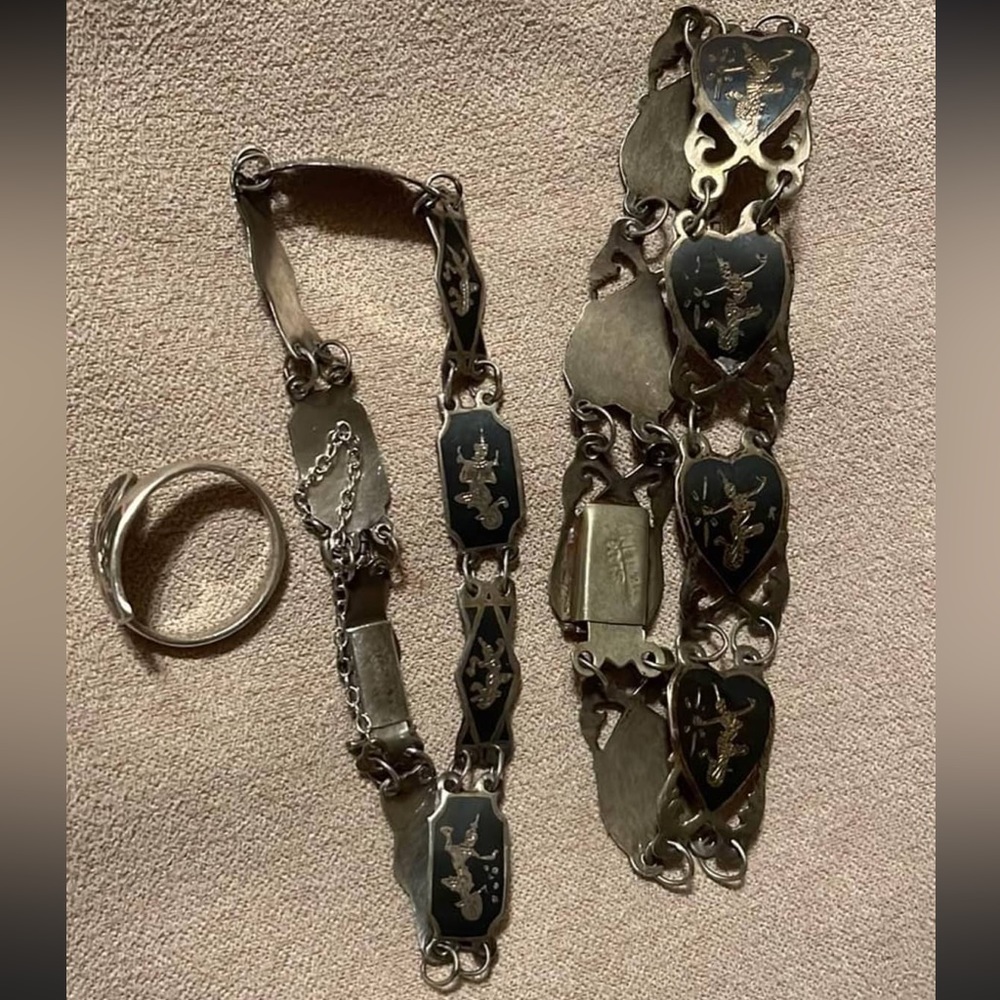 2 Siam sterling bracelet and small ring